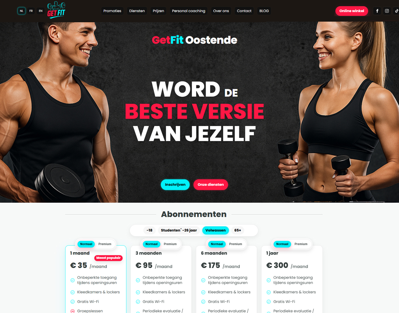 GetFit Oostende website voorbeeld